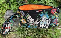 Handmade zippered wristlet bag (Clutch) Large by Lucky Burrito featuring Alexander Henry's Skeleton Fabric, Mermaid Fabric, Esqueletos del Mar - Day of the Dead Mermaids on black