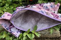 Handmade zippered wristlet bag (Clutch) Large by Lucky Burrito featuring purple skull and roses