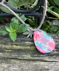 Tear drop necklace with Jerry and cannabis leaf charm