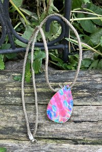 Tear drop necklace with blue dancing bear and cannabis leaf charm