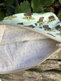 Handmade zippered wristlet bag (Clutch) Large by Lucky Burrito featuring Disney's Baby Yoda