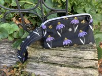 Handmade by Lucky Burrito featuring purple coneflower fabric, zippered wristlet bags (clutch)