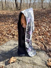Handmade by Lucky Burrito Beautiful XL Hooded Scarves inspired by the designs of Sienna Rose* fully reversible skulls and purple roses