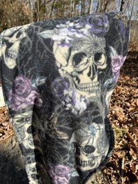 Handmade by Lucky Burrito Beautiful XL Hooded Scarves inspired by the designs of Sienna Rose* fully reversible skulls and purple roses