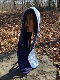 Handmade by Lucky Burrito Beautiful XL Hooded Scarves inspired by the designs of Sienna Rose* fully reversible moths and moons, galaxy