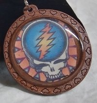 Grateful dead Stealie wooden pendant  (carved hearts) necklace