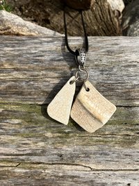 River Glass Necklace   River polished antique pottery shards  black cotton cord