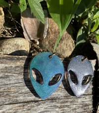 Resin pendant necklace Alien on hemp cord