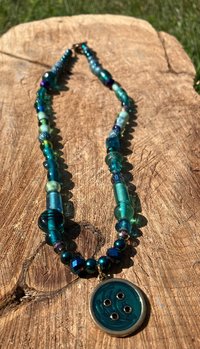 the button Necklace glass,ceramic,lampwork glass,crystal beads Autumnal collection - 1