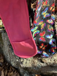Handmade by Lucky Burrito Beautiful Hooded Scarves inspired by the designs of Sienna Rose* black background with rainbow butterfly motif Fleece reversible cotton and fleece 