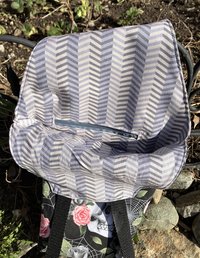 Handmade coffin bag by Lucky Burrito with Skulls, pink roses and spider design 