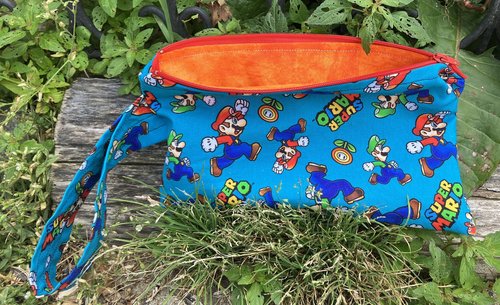 Handmade zippered wristlet bag (Clutch) Large by Lucky Burrito featuring Super Mario Bros.