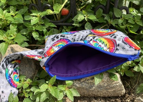 Handmade by Lucky Burrito Grateful Dead tie dye stealy licensed fabric, zippered wristlet bags (clutch) 