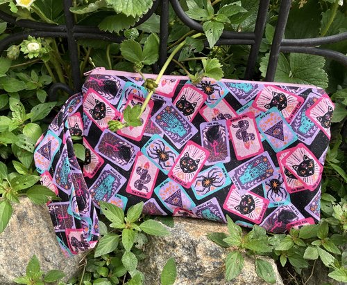 Handmade zippered wristlet bag (Clutch) Large by Lucky Burrito featuring Glitter tarot fabric