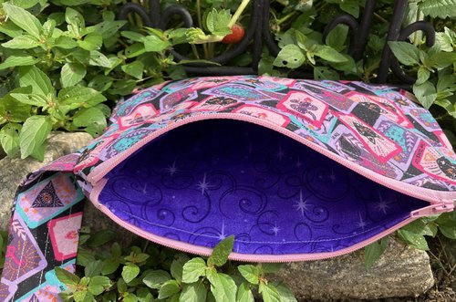 Handmade zippered wristlet bag (Clutch) Large by Lucky Burrito featuring Glitter tarot fabric