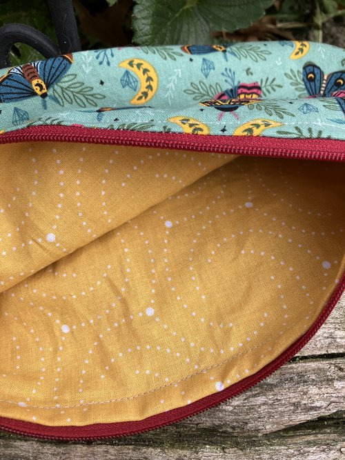 Handmade zippered wristlet bag (Clutch) Large by Lucky Burrito featuring Moths and moons