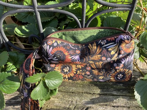 Handmade by Lucky Burrito featuring autumn flowers, zippered wristlet bags (clutch)