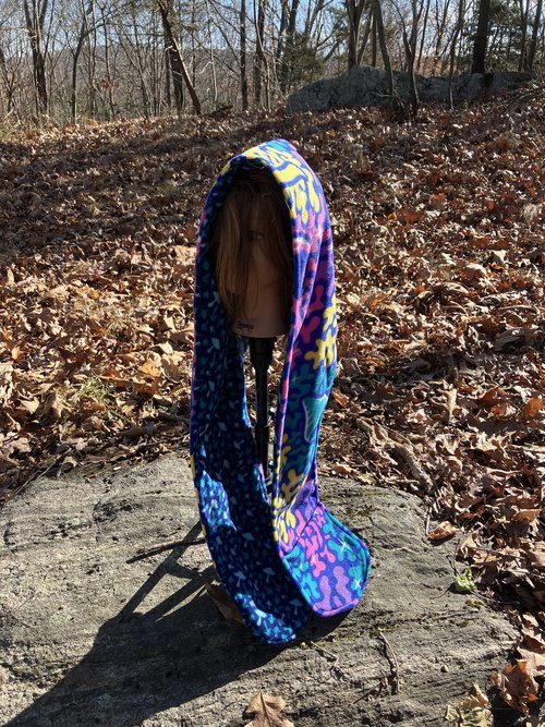 Handmade by Lucky Burrito Beautiful XL Hooded Scarves inspired by the designs of Sienna Rose* fully reversible trippy drippy mushrooms