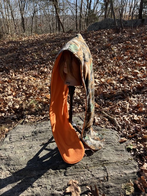 Handmade by Lucky Burrito Beautiful XL Hooded Scarves inspired by the designs of Sienna Rose* fully reversible Real Tree Deer Camouflage and safety orange