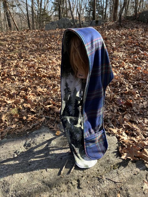 Handmade by Lucky Burrito Beautiful XL Hooded Scarves inspired by the designs of Sienna Rose* fully reversible evergreen and blue plaid
