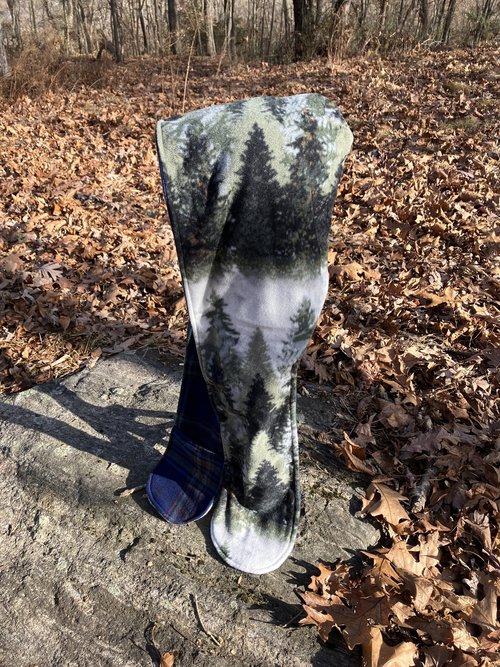 Handmade by Lucky Burrito Beautiful XL Hooded Scarves inspired by the designs of Sienna Rose* fully reversible evergreen and blue plaid