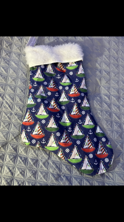 Sailboat print   Holiday  Stocking 