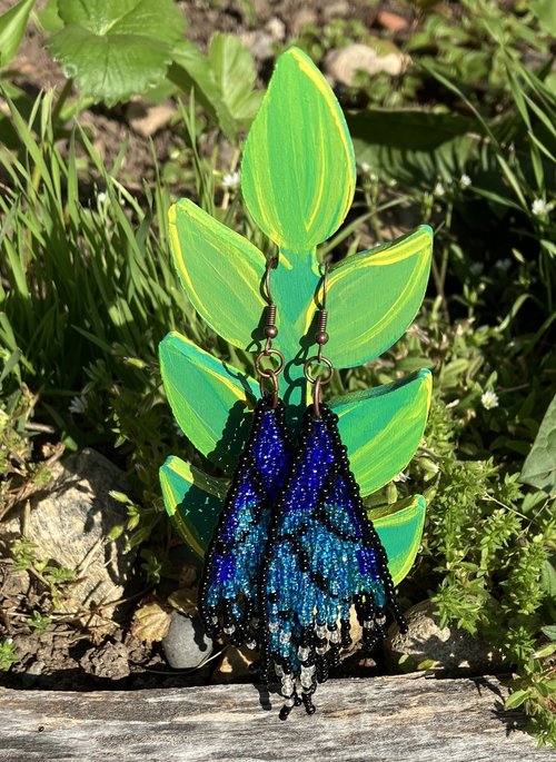 Two tone Blue  Wing  earrings