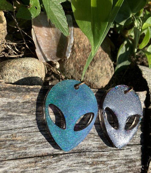 Resin pendant necklace Alien on hemp cord