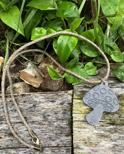 Resin pendant necklace Mushroom color changing  darker ( hemp cord or steel cable)