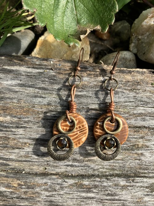 brass concentric circles  w ceramic  pendants  necklace/earring set  Autumnal collection - 1