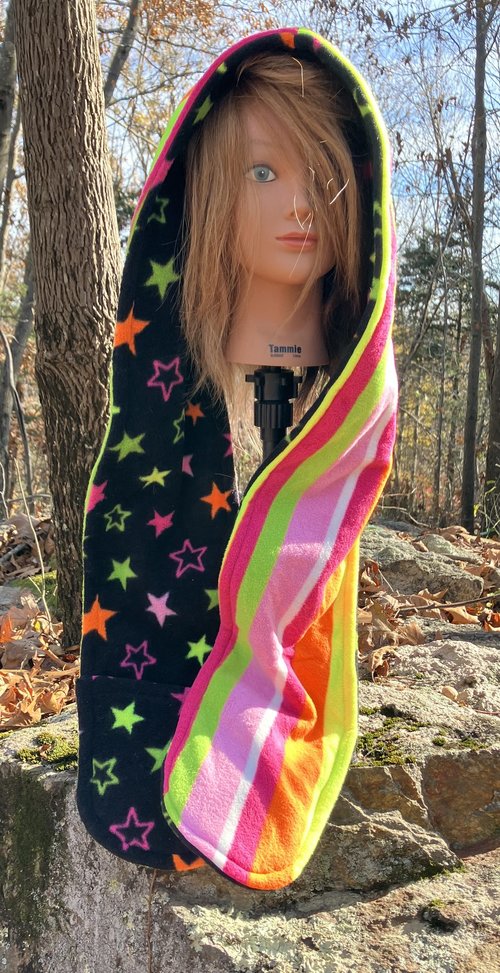 Handmade by Lucky Burrito Beautiful Hooded Scarves inspired by the designs of Sienna Rose* Black light reactive Stars and Stripes motif reversible  Fleece