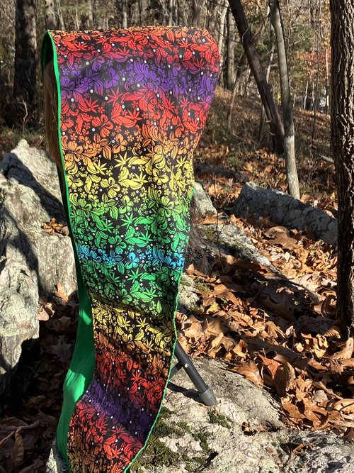 Handmade by Lucky Burrito Beautiful Hooded Scarves inspired by the designs of Sienna Rose* fully reversible cotton Rainbow butterfly opposite light weight Kelly green corduroy