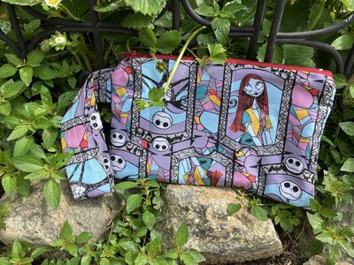 Handmade zippered wristlet bag (Clutch) Large by Lucky Burrito featuring Nightmare before Christmas fabric
