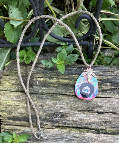 Tear drop necklace with Jerry and cannabis leaf charm