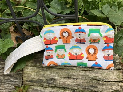 Handmade by Lucky Burrito South Park fabric, zippered wristlet bags (clutch)