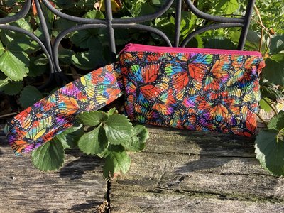Handmade by Lucky Burrito featuring rainbow butterflies, zippered wristlet bags (clutch)