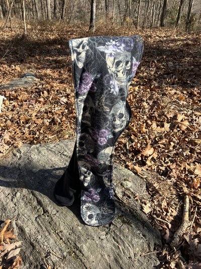 Handmade by Lucky Burrito Beautiful XL Hooded Scarves inspired by the designs of Sienna Rose* fully reversible skulls and purple roses