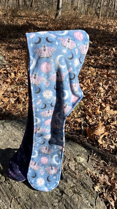 Handmade by Lucky Burrito Beautiful XL Hooded Scarves inspired by the designs of Sienna Rose* fully reversible moths and moons, galaxy