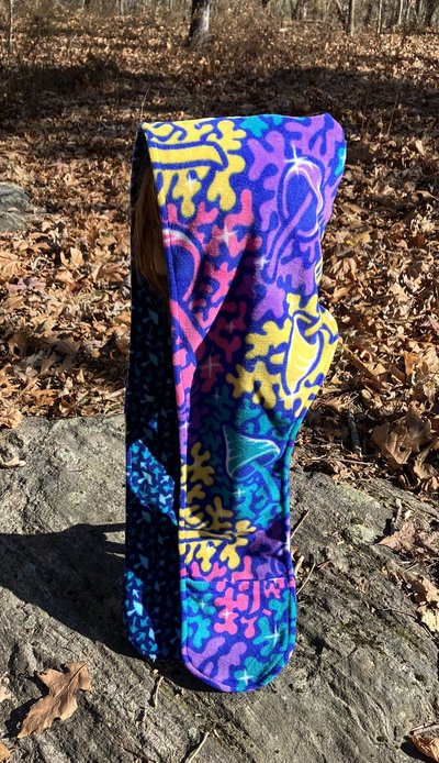 Handmade by Lucky Burrito Beautiful XL Hooded Scarves inspired by the designs of Sienna Rose* fully reversible trippy drippy mushrooms