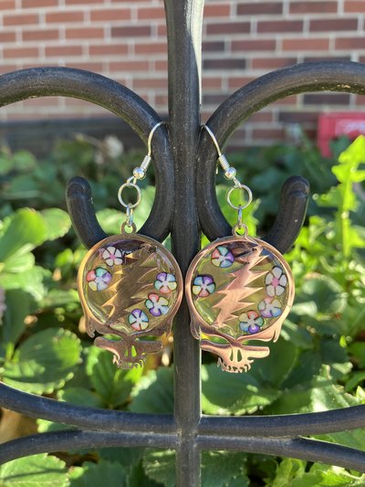 Handmade by Lucky Burrito Stealie earrings rainbow daisies blacklight reactive