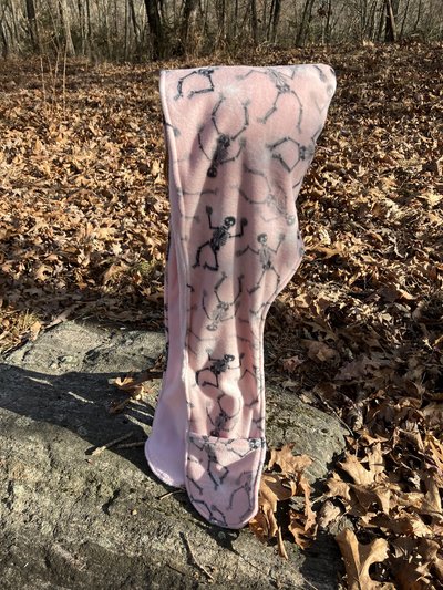 Handmade by Lucky Burrito Beautiful XL Hooded Scarves inspired by the designs of Sienna Rose* fully reversible Pink with dancing skeletons