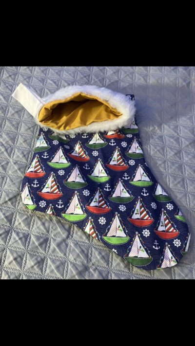 Sailboat print   Holiday  Stocking 