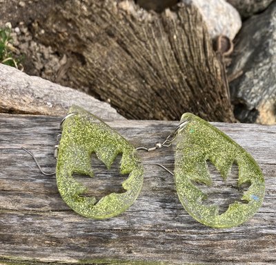 Citrus colored sparkly  resin pot leaf earrings 