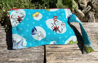 Dr. Seuss motif Horton hears a who , The Cat in the hat , the Grinch  The Lorax Yertle the turtle Handmade zippered wristlet bags (clutch) L