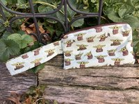 Handmade by Lucky Burrito featuring Disney baby Yoda fabric, zippered wristlet bags (clutch)