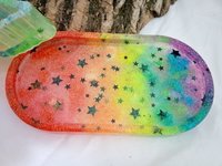 Rainbow Spectrum  Resin Cannabis Leaf ashtray & Rolling/Trinket Tray combo