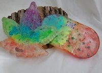 Rainbow Spectrum  Resin Cannabis Leaf ashtray & Rolling/Trinket Tray combo
