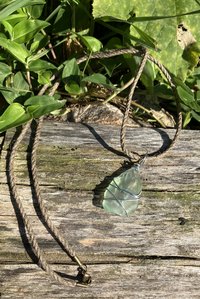 River Glass Necklace antique glass criss cross on hemp