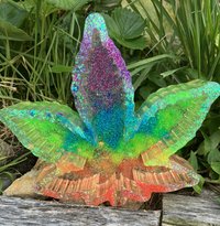 Rainbow Spectrum  Resin Cannabis Leaf ashtray & Rolling/Trinket Tray combo