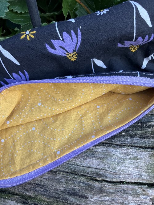 Handmade zippered wristlet bag (Clutch) Large by Lucky Burrito featuring purple coneflowers